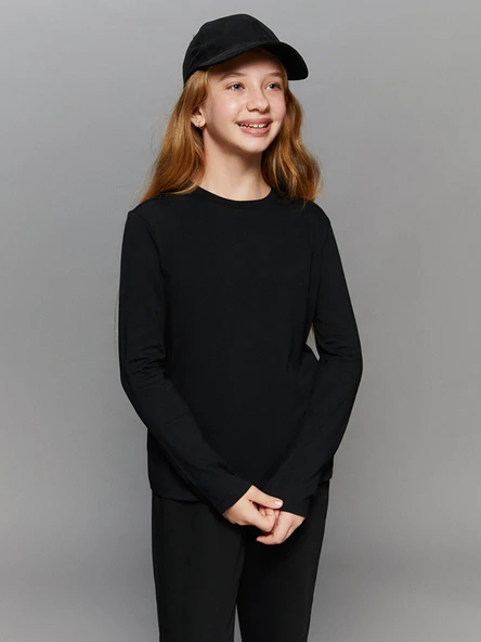 LCW Kids Siyah Bisiklet Yaka Kız Çocuk Tişört ürün görseli 1