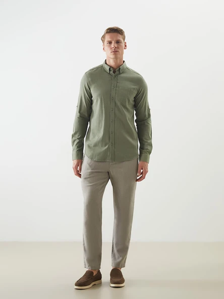 LCWAIKIKI Classic Yeşil Regular Fit Keten Karışımlı Erkek Chino Pantolon ürün görseli 1