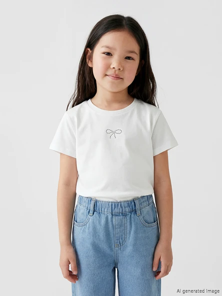 LCW Kids Beyaz Nakışlı Kız Çocuk Tişört ürün görseli 1