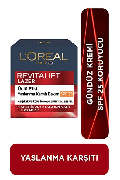 L'Oreal Paris Revitalift Lazer Yoğun Leke ve Kırışıklık Karşıtı SRF 25 Korumalı Nemlendirici Yüz Bakım Kremi 50ml ürün görseli 1