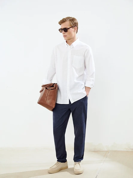 LCWAIKIKI Classic Lacivert Regular Fit Keten Karışımlı Erkek Chino Pantolon ürün görseli 1