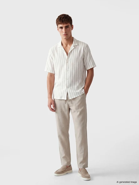 LCW Vision Bej Regular Fit Erkek Keten Görünümlü Pantolon ürün görseli 1