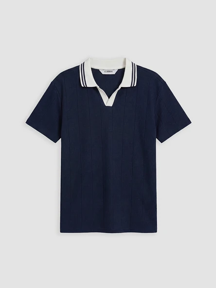 LCW Kids Lacivert Polo Yaka Kendinden Çizgili Erkek Çocuk Tişört ürün görseli 1