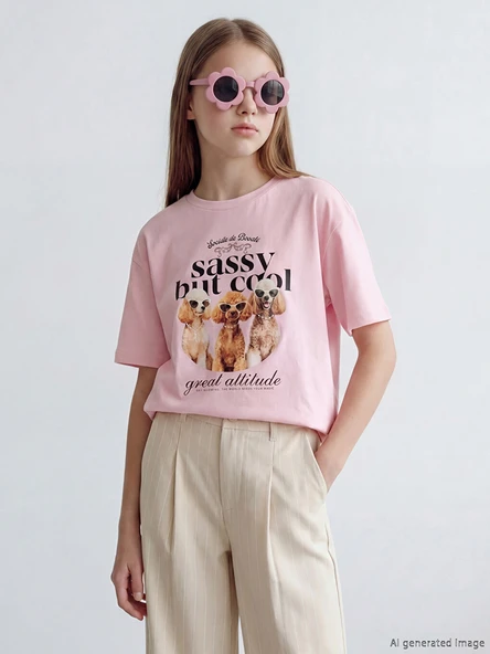 LCW Kids Pembe Bisiklet Yaka Baskılı Kız Çocuk Tişört ürün görseli 1