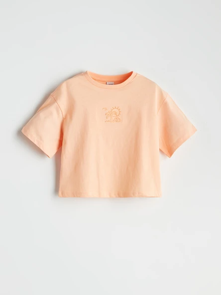 LCW Kids Mercan Bisiklet Yaka Kız Çocuk Crop Tişört ürün görseli 1