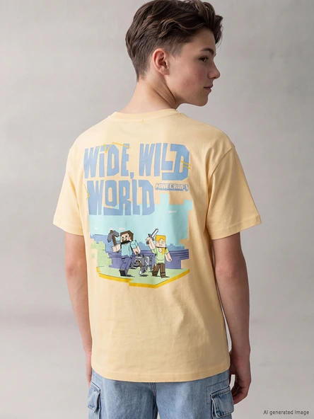 LCW Kids Turuncu Bisiklet Yaka Minecraft Baskılı Erkek Çocuk Tişört ürün görseli 1