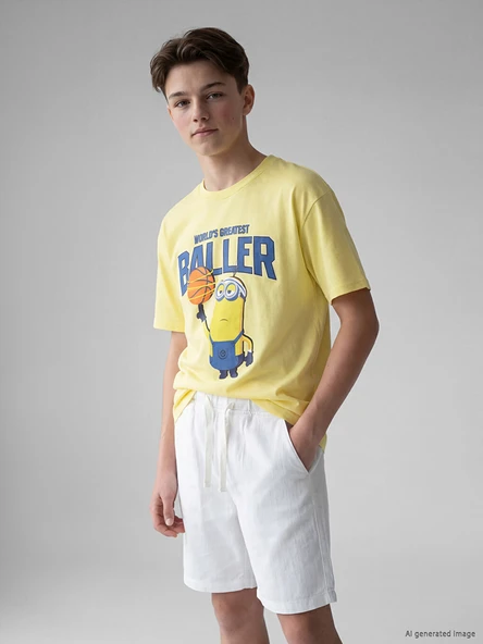 LCW Kids Sarı Bisiklet Yaka Minions Baskılı Erkek Çocuk Tişört ürün görseli 1
