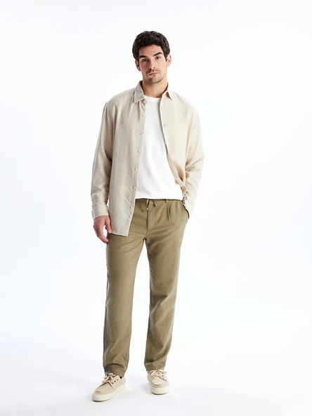 LCW Vision Yeşil Slim Fit Keten Karışımlı Erkek Pantolon ürün görseli 1