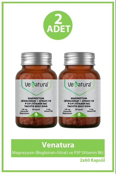 VeNatura Magnezyum Bisglisinat+Sitrat+P5P+B6 60 Kapsül 2 Adet ürün görseli 1