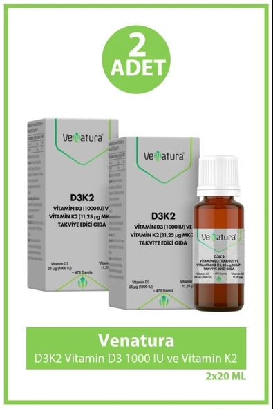Venatura Vitamin D3 1000 Iu ve Vitamin K2 11,25 Ug Mk-7 2 Adet ürün görseli 1