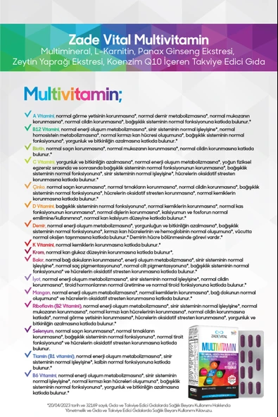 Zade Vital Multivitamin 30 Kapsül - Resim 8