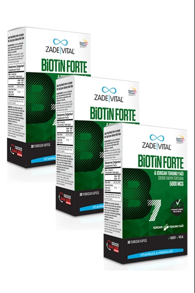 Zade Vital Biotin Forte 5000 mcg 30 Yumuşak Kapsül 3 Adet ürün görseli 1