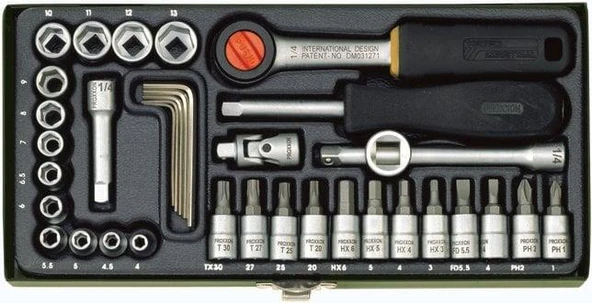 Proxxon 23080 Cırcırlı Kollu 36 Parçalı Lokma ve Bits Takımı 1/4'' ürün görseli 1