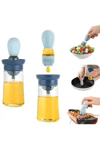 Hazneli Silikon Uçlu Cam Yağdanlık Sirke Yağ Yumurta Ve Sos Fırçası Asorti ürün görseli 1