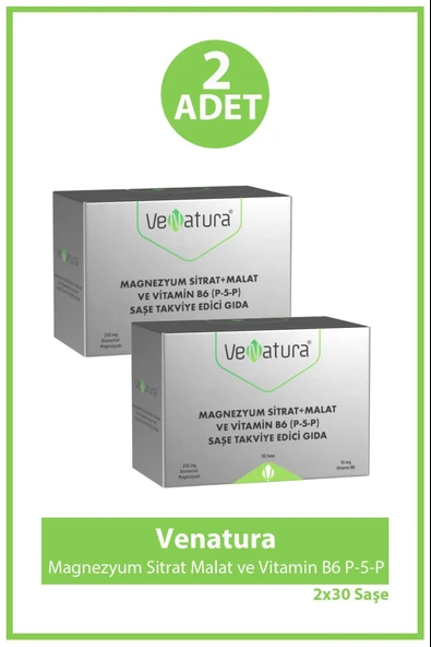 VeNatura Magnezyum Sitrat + Malat ve Vitamin B6 (P-5-P) 30 Saşe 2 Adet ürün görseli 1