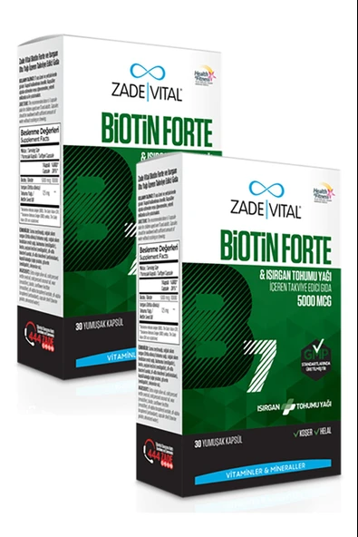 Zade Vital Biotin Forte 5000 mcg 30 Yumuşak Kapsül 2 Adet ürün görseli 1