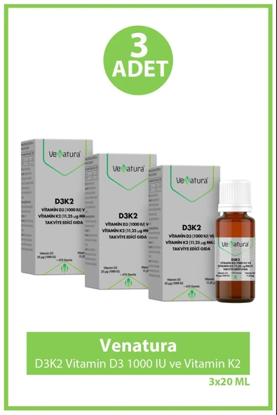 Venatura Vitamin D3 1000 Iu ve Vitamin K2 11,25 Ug Mk-7 3 Adet ürün görseli 1