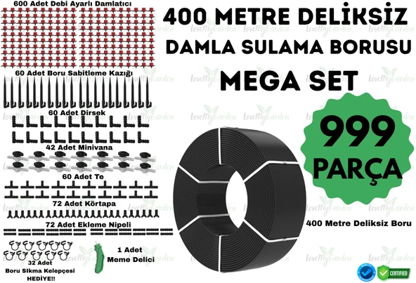 400 METRE DELİKSİZ DAMLA SULAMA BORUSU VE MEGA SULAMA SETİ- 16 mm ürün görseli 1