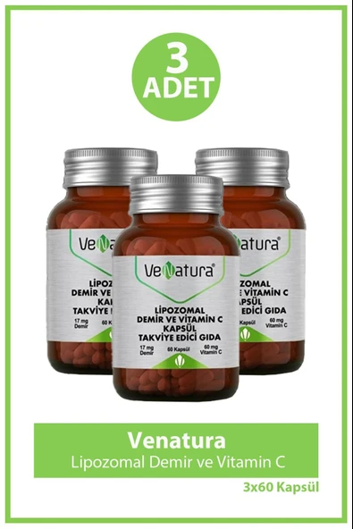 Venatura Lipozomal Demir ve Vitamin C 60 Kapsül 3 Adet ürün görseli 1