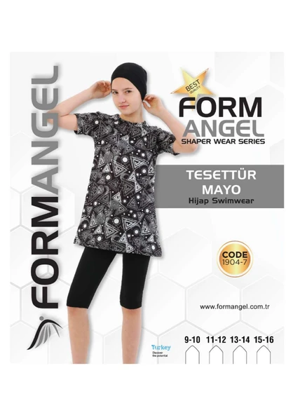Form Angel 1904 Çocuk Kısa kollu Desenli Tesettür Mayo 9-16 Yaş ürün görseli 1