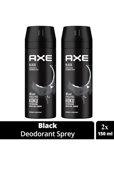 2 Adet Axe Erkek Deodorant & Bodyspray Black 48 Saat Etkileyici Koku Vücut Spreyi 150 ml ürün görseli 1