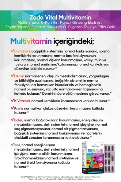 Zade Vital Multivitamin 30 Kapsül - Resim 6