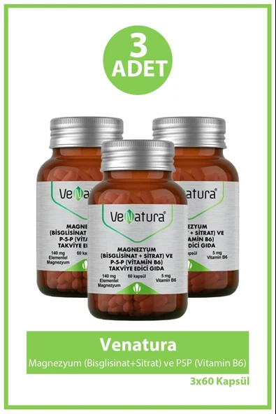 VeNatura Magnezyum Bisglisinat+Sitrat+P5P+B6 60 Kapsül 3 Adet ürün görseli 1