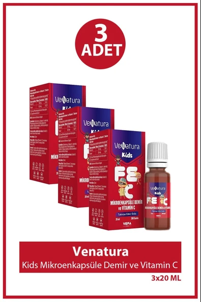 Venatura Kids Mikroenkapsüle Demir ve Vitamin C 20 ml 3 Adet ürün görseli 1