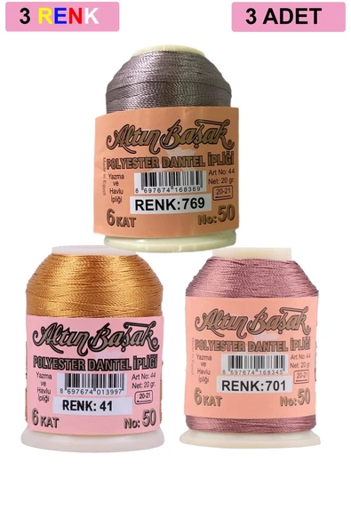 3 Adet Altınbaşak Oya ve Dantel İpi 20 gr - Royaleks - No: 041 - 701 - 769 ürün görseli 1