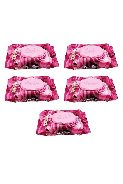 5 Paket Red Rose Islak Havlu Mendil 90 Adet Kapaklı Gül Kokulu ürün görseli 1