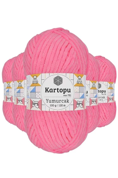 5 Adet Yumurcak Kadife El Örgü İpi Fosfor Pembe K773 ürün görseli 1