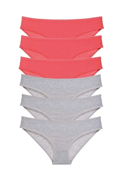 6 adet Süper Eko Set Likralı Kadın Slip Külot Fuşya Gri ürün görseli 1