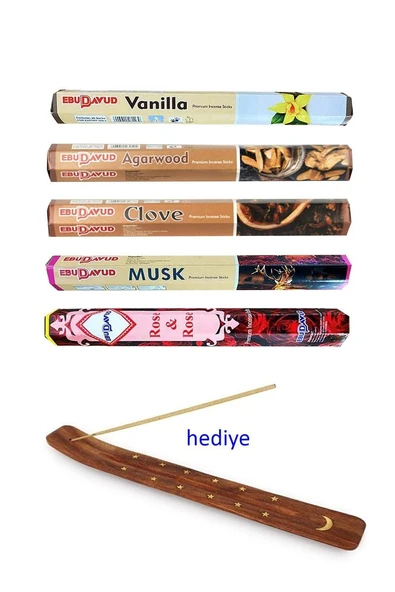 5 Paket 20 Çubuklu Tütsü Vanilla - Musk - Clove - Wood - Redrose - Kayık Hediyeli ürün görseli 1