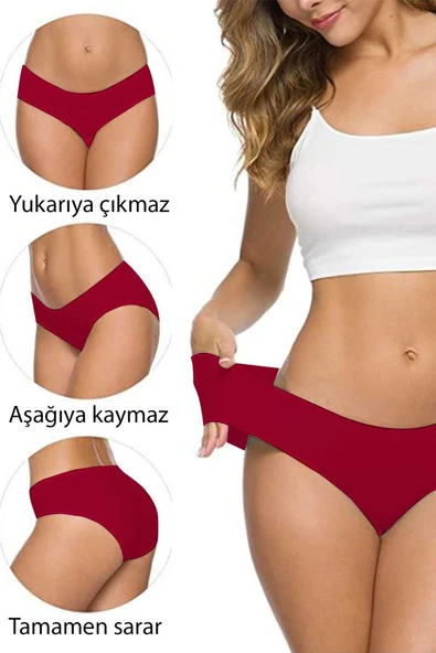 2 Adet Kadın Dikişsiz Lazer Kesim Esnek İz yapmayan Külot Bordo ürün görseli 1