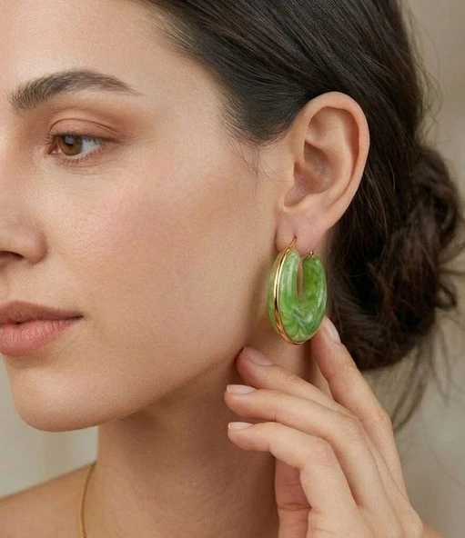 Mint Glow Vintage Halka Küpe - Resim 2