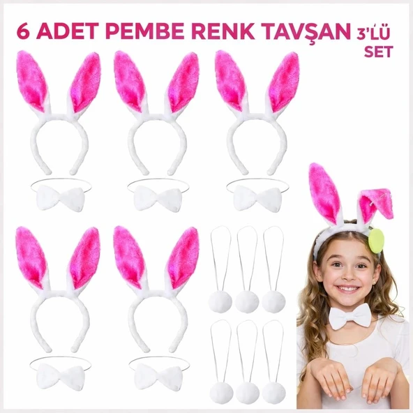 Şeker Pembesi Tavşan Sahne Seti 639lı Set Taç Papyon Kuyruk ürün görseli 1