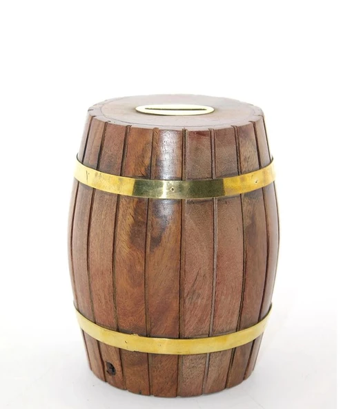 Pirinç Ahşap Fıçı Kumbara 12.5 Cm Wb535 ürün görseli 1