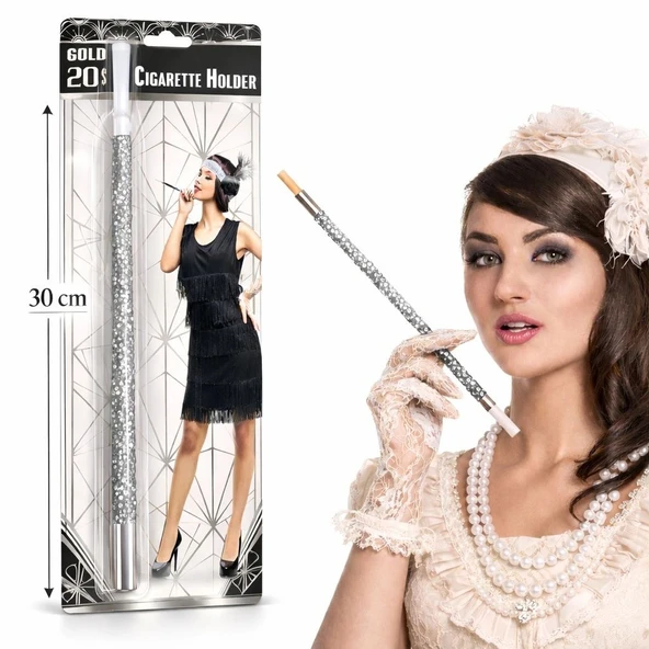 30 Cm Gümüş Payetli  Tutacağı – 1920’ler Gatsby Parti Aksesuarı ürün görseli 1