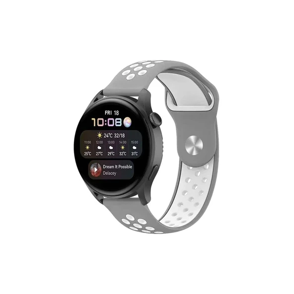 Watch 20mm Spor Delikli Kordon (saat Değildir) - Gri-beyaz ürün görseli 1