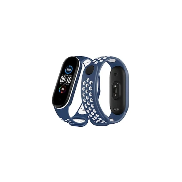 Xiaomi Mi Band 7 Spor Delikli Kordon (saat Değildir) - Lacivert-beyaz ürün görseli 1