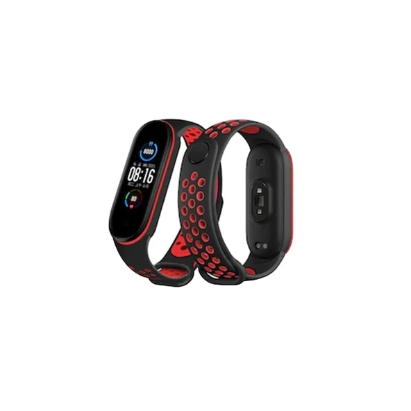 Xiaomi Mi Band 7 Spor Delikli Kordon (saat Değildir) - Siyah-kırmızı ürün görseli 1