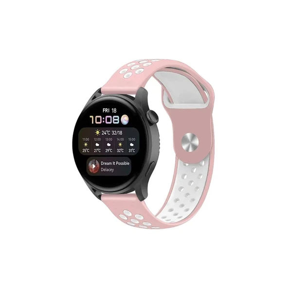 Watch 22mm Spor Delikli Kordon (saat Değildir) - Pembe-beyaz ürün görseli 1