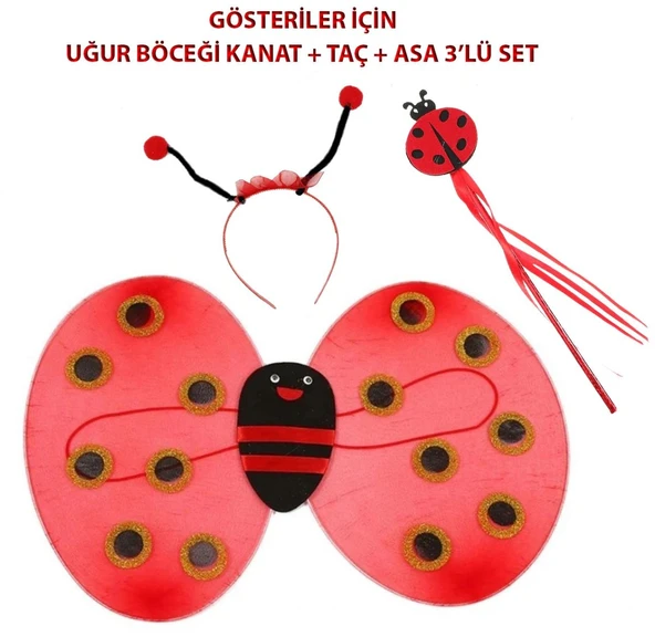 Çocuk Gösteri İçin Uğur Böceği Kanat + Taç + Asa 339lü Kostüm Seti ürün görseli 1