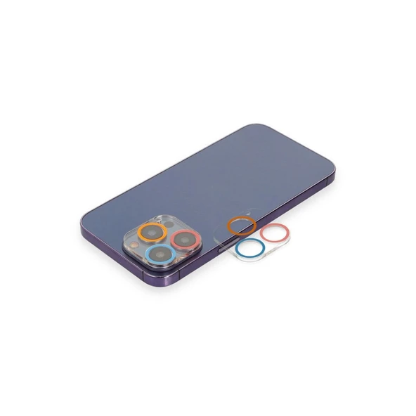 Apple İphone 13 Pro Max Renkli Kamera Lens Koruma Cam - Pembe-mavi ürün görseli 1
