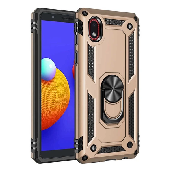 Samsung Galaxy A01 Core Kılıf Sofya Yüzüklü Silikon Kapak - Gold ürün görseli 1