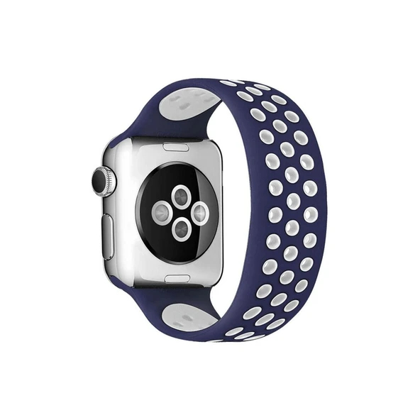 Apple Watch 38mm Ayarlı Delikli Silikon Kordon (saat Değildir) - Lacivert-beyaz ürün görseli 1