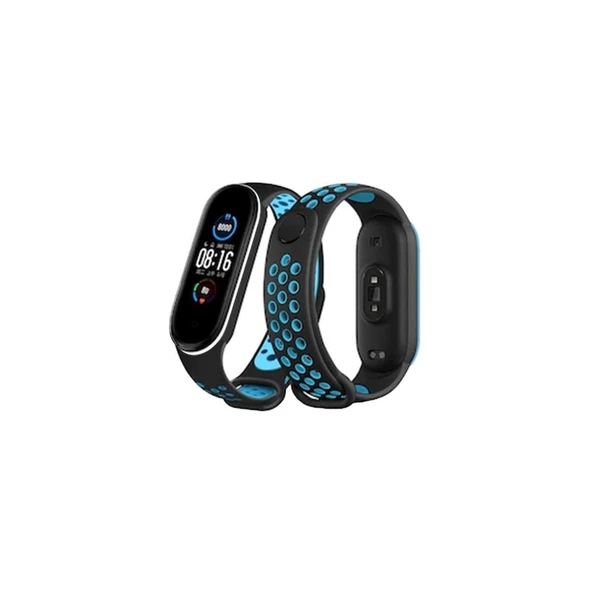 Xiaomi Mi Band 6 Spor Delikli Kordon (saat Değildir) - Siyah-mavi-beyaz ürün görseli 1