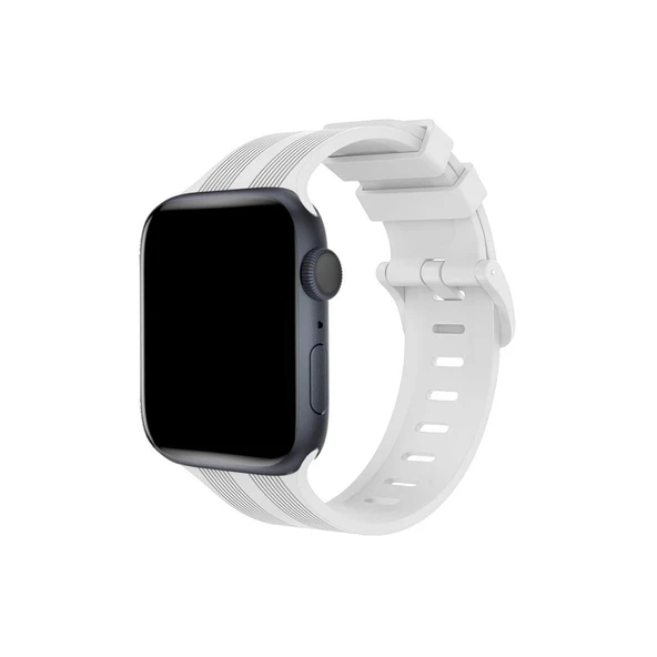 Apple Watch 38mm Kr408 Çizgili Silikon Kordon (saat Değildir) - Beyaz ürün görseli 1