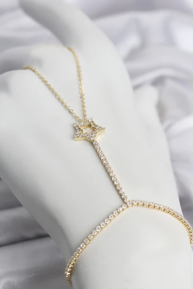 Gold Renk Pirinç Zirkon Taşlı Yıldız Model Şahmeran TJ-SN775 ürün görseli 1