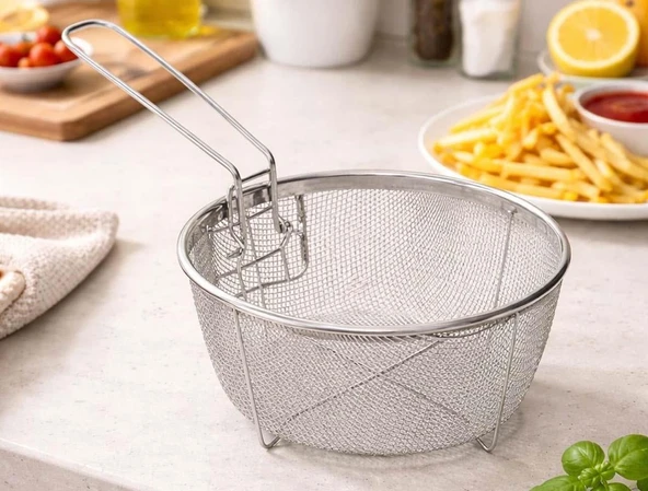 Paslanmaz Saplı Kulplu 20 Cm Çaplı Fritöz Kızartma Cips Teli Hareketli Tel ürün görseli 1